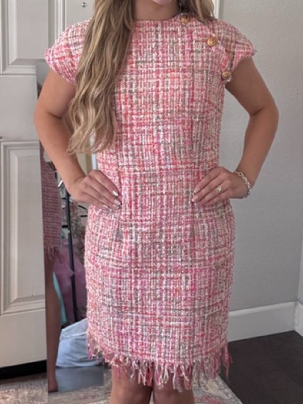 Pink Tweed Fringe Dress